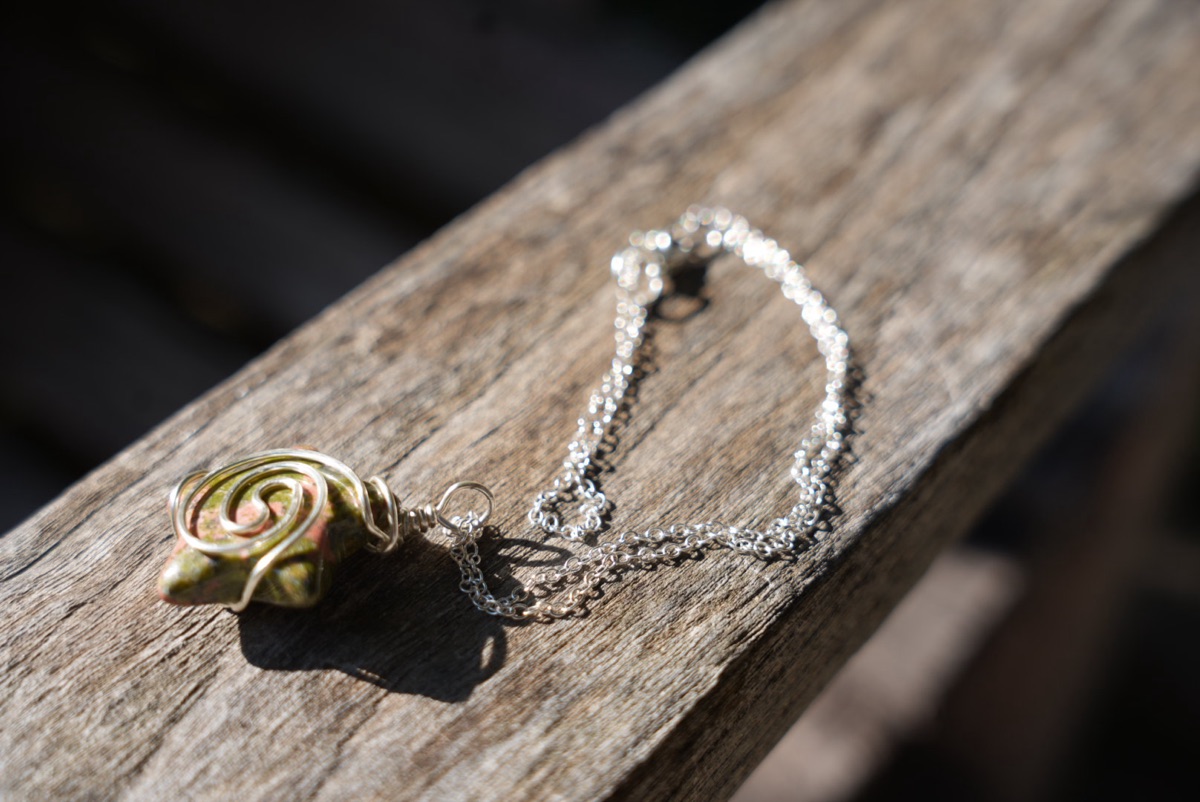 Green and Salmon Stone, Silver Spiral