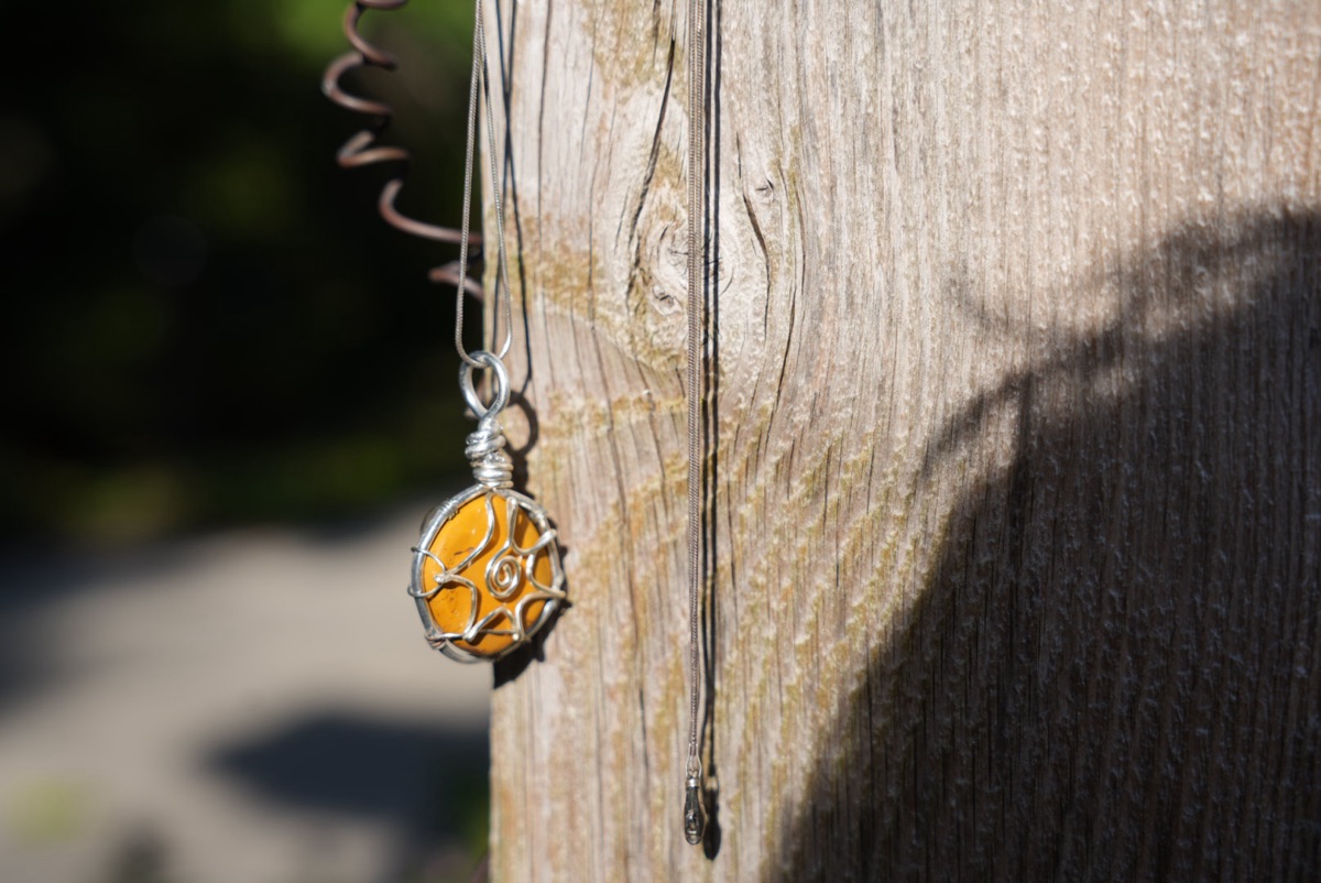 Mustard Yellow Disc in Silver-Tone Web
