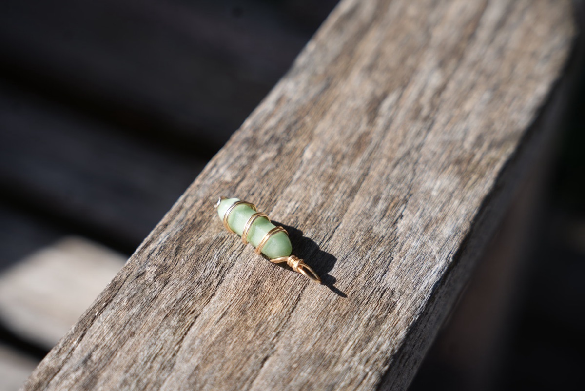 Pale Green Barrel Charm, Gold-Tone Wire