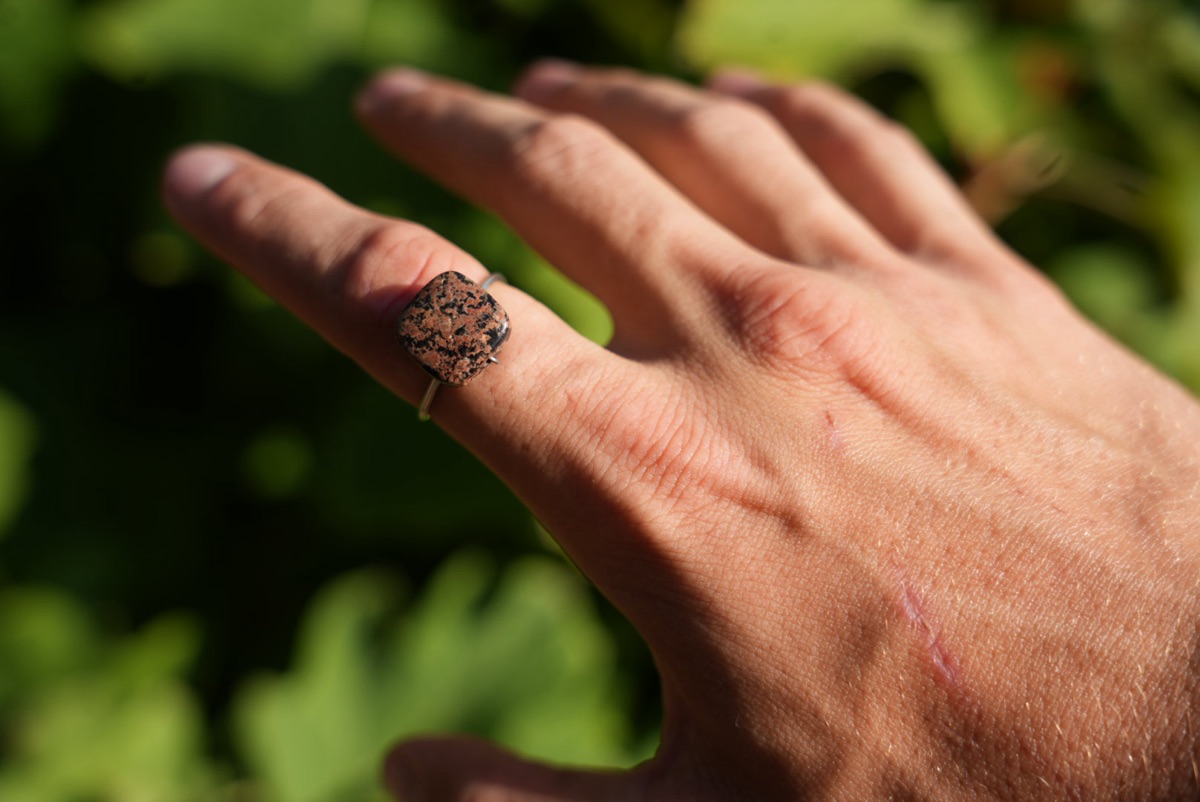 Pink-Brown Cushion Stone Ring