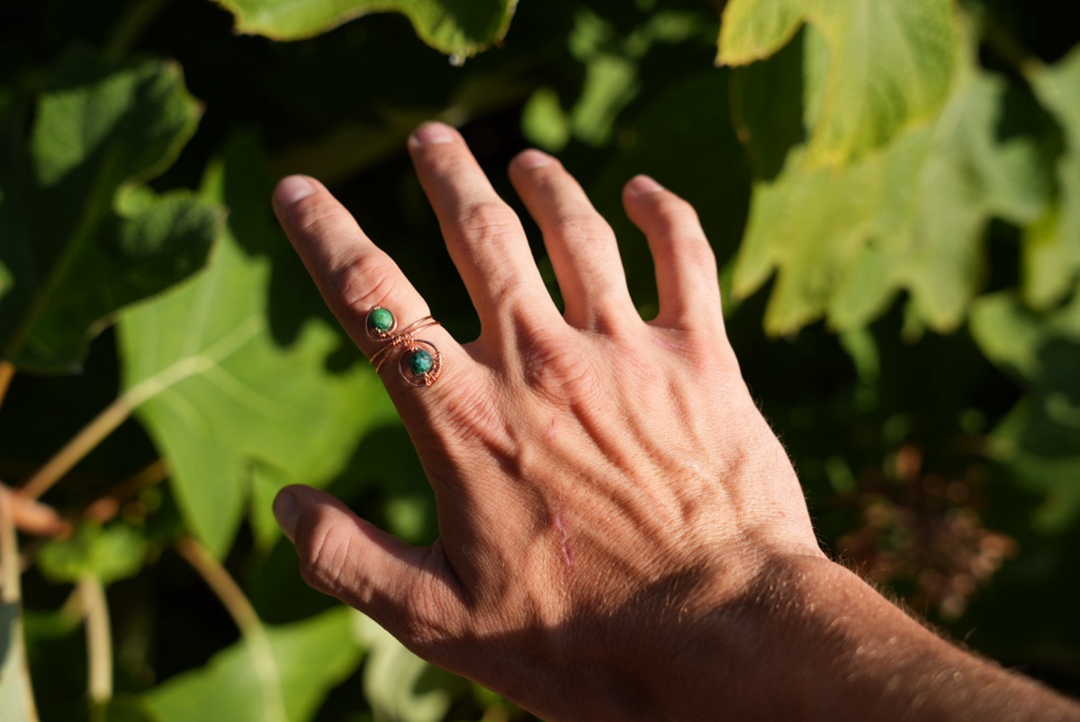 Two Green Beads, Copper Coil